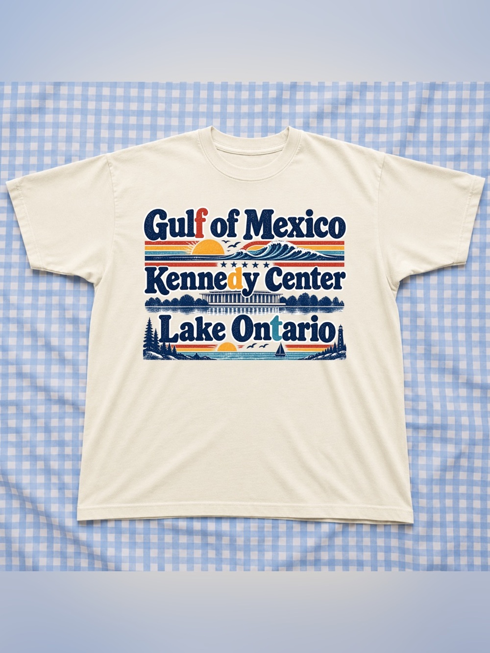 Unbranded Off White 'Gulf of Mexico Kennedy Center Lake Ontario' Graphic Tee